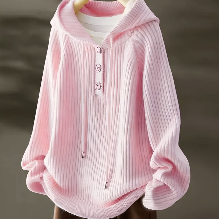 Women's Fleece Hoodie Casual Pullover with Button Front and Drawstring Hood