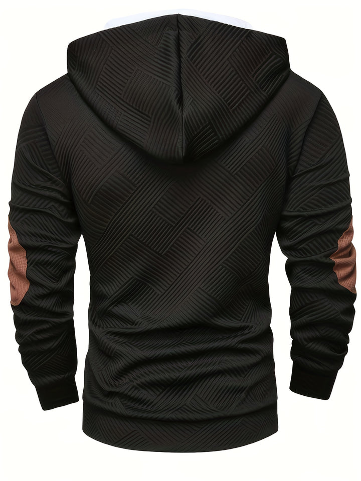 Men's Casual Hooded Sweatshirt with Color-Blocking Design