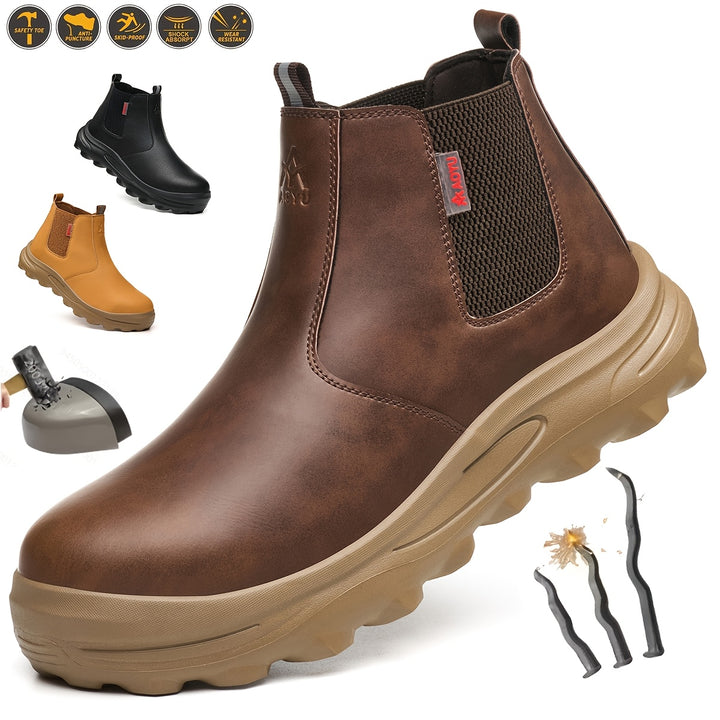 Men's Work Boots Slip-On Construction Sneakers Rubber Sole Round Toe