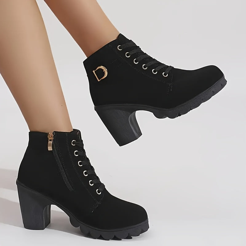 Women's Winter Ankle Boots Thick Sole High Heel Faux Fur Lined