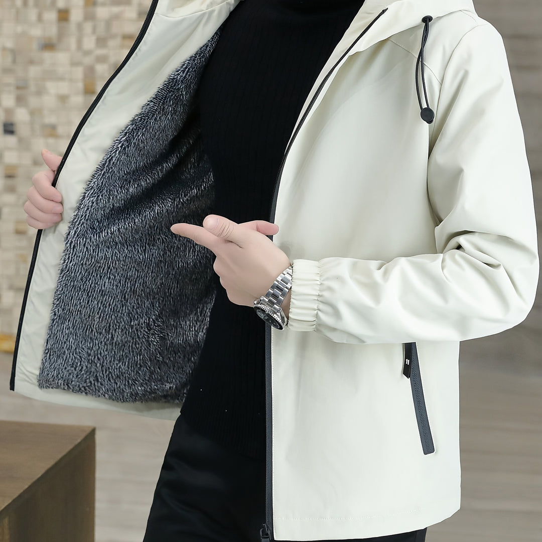 Men's Fleece Jacket Windproof Zip-Up Hooded Coat Winter Outerwear