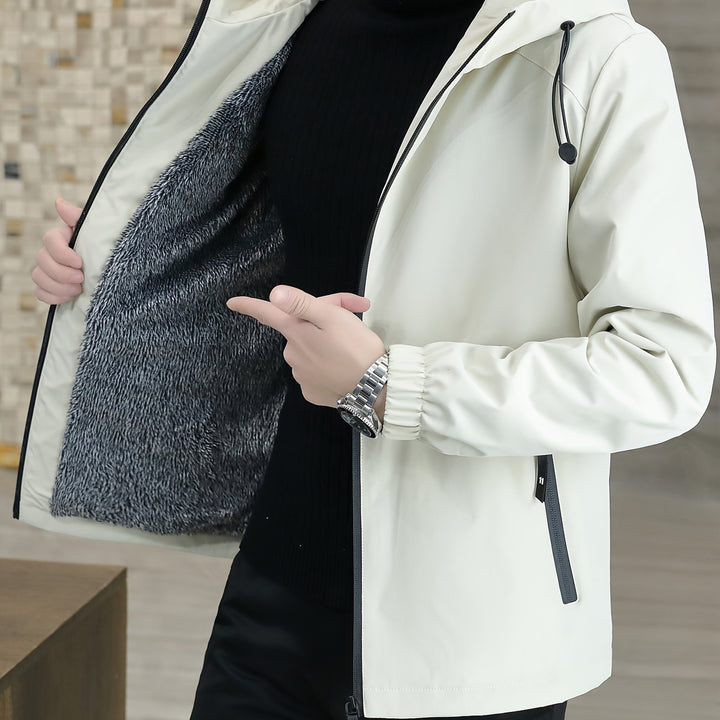 Men's Fleece Jacket Windproof Zip-Up Hooded Coat Winter Outerwear