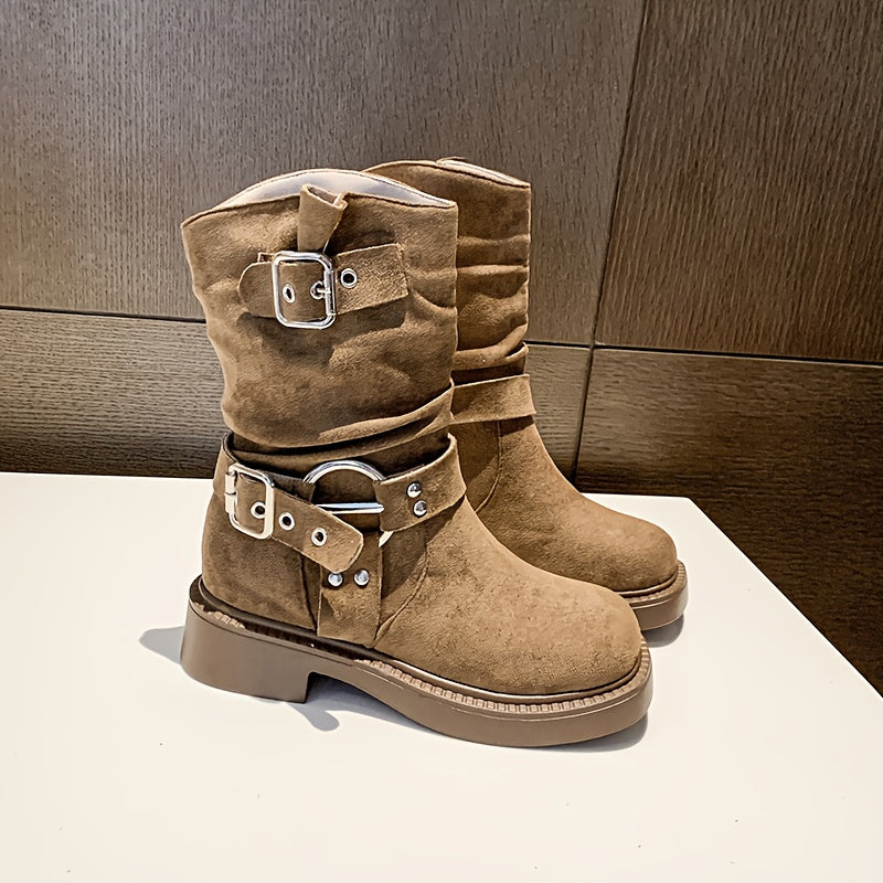 Women's Cowboy Boots Mid-Calf Knee-High Square-Toe Riding Boots