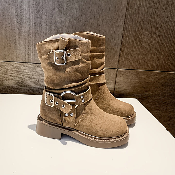 Women's Cowboy Boots Mid-Calf Knee-High Square-Toe Riding Boots