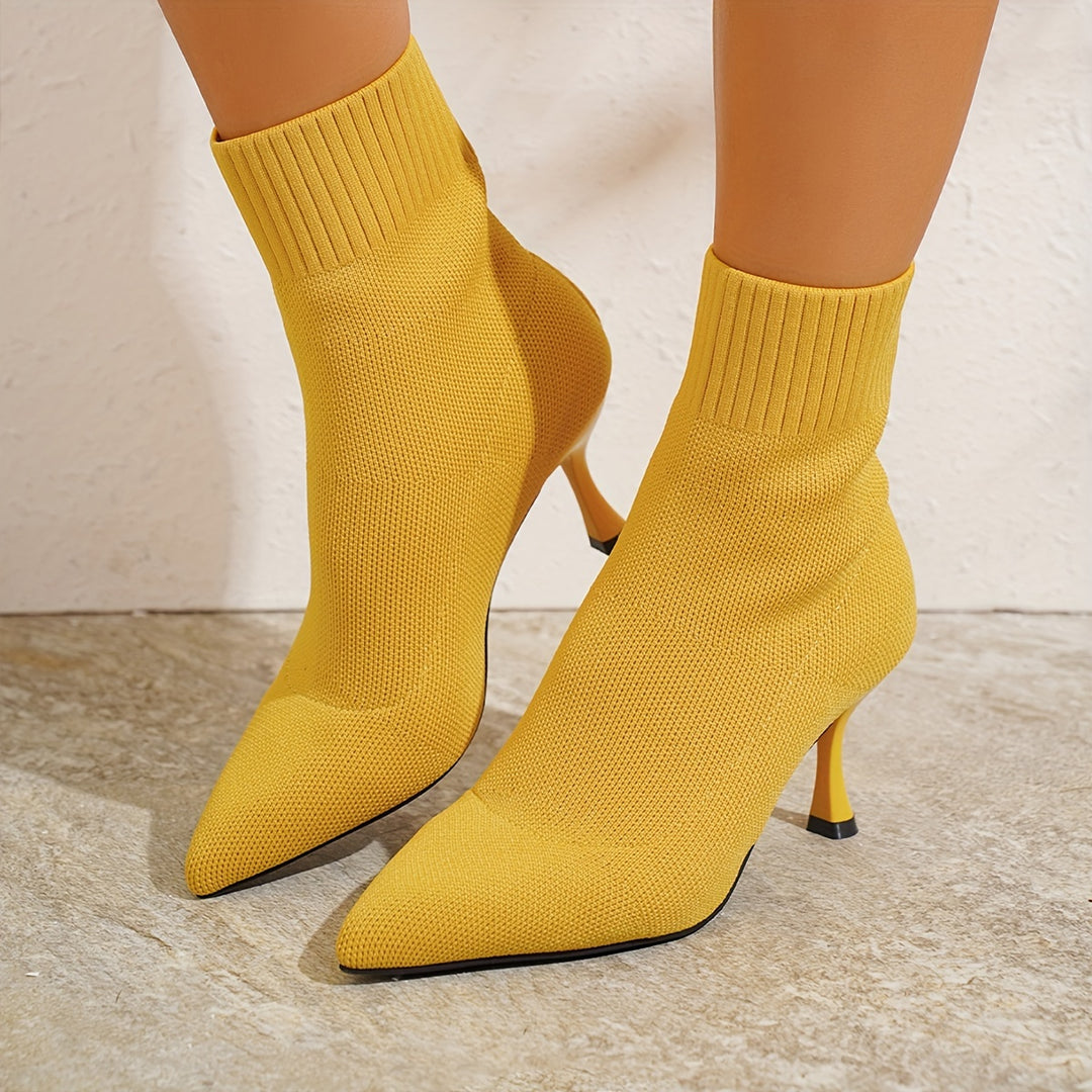 Women's Elegant Slip-On Stiletto Heel Ankle Boots Pointed Toe