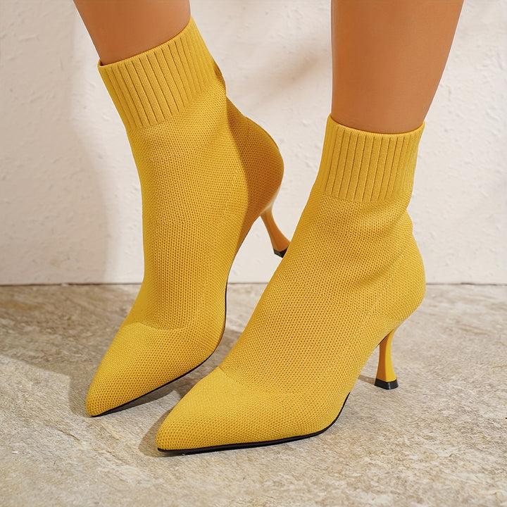 Women's Elegant Slip-On Stiletto Heel Ankle Boots Pointed Toe