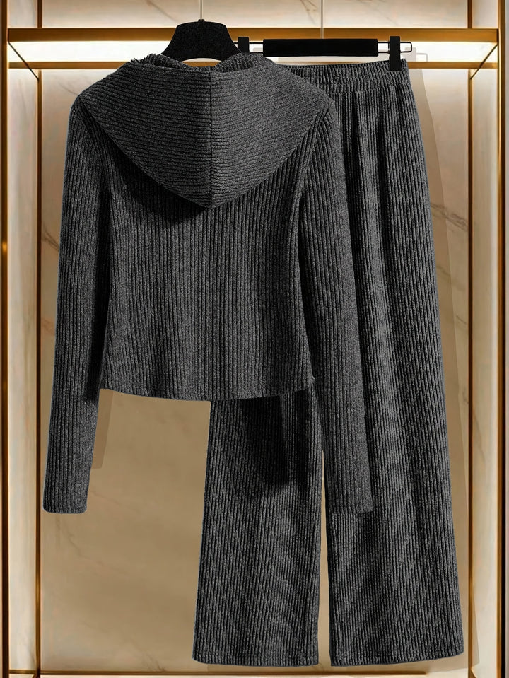 Elegant Women's Hooded Long Sleeve Top and Pants Set