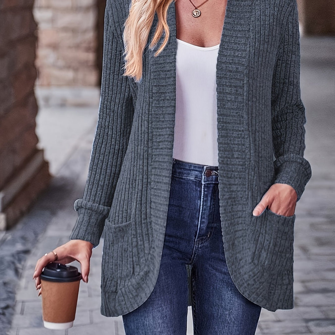 Elegant Loose Casual Long Sleeve Blouse with Pocket Splicing