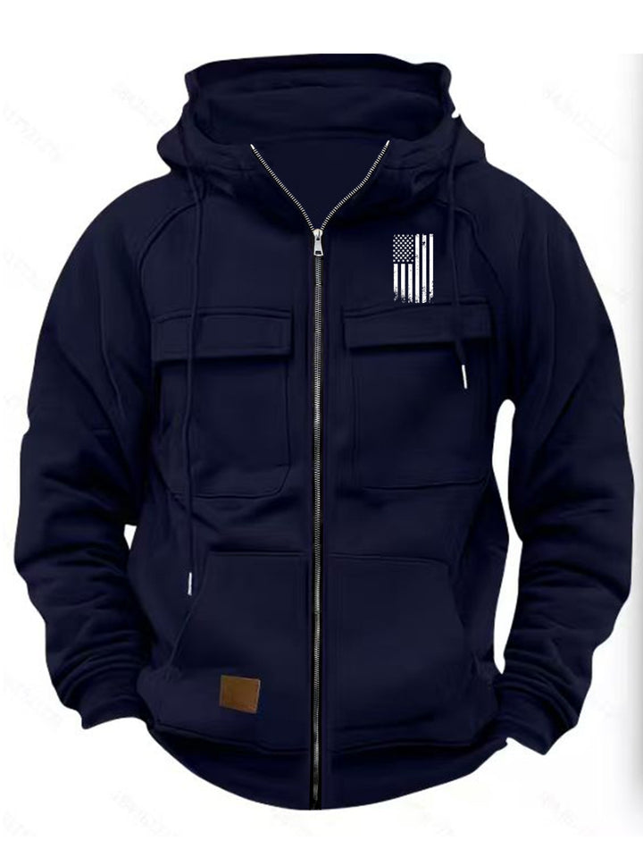 Men's Long Sleeve Zipper Pocket Hoodie Top