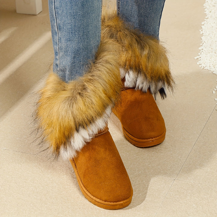 Fashion Winter Women's Long Faux Fur Boots Anti-Slip Rubber Sole