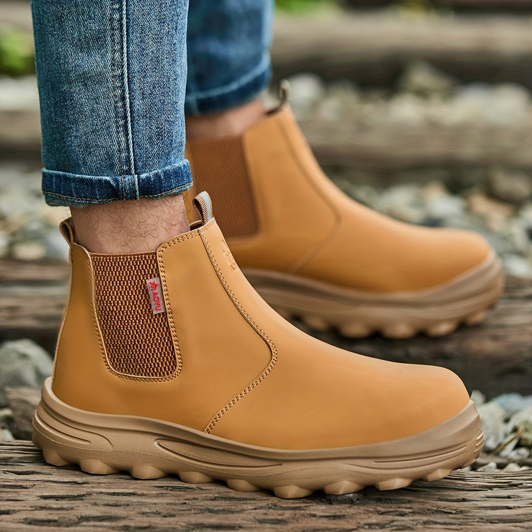 Men's Work Boots Slip-On Construction Sneakers Rubber Sole Round Toe
