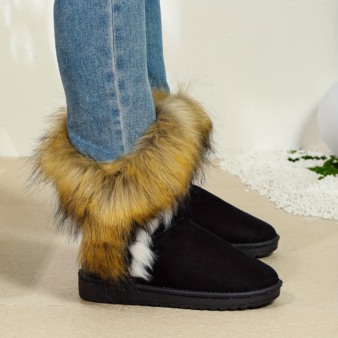 Fashion Winter Women's Long Faux Fur Boots Anti-Slip Rubber Sole