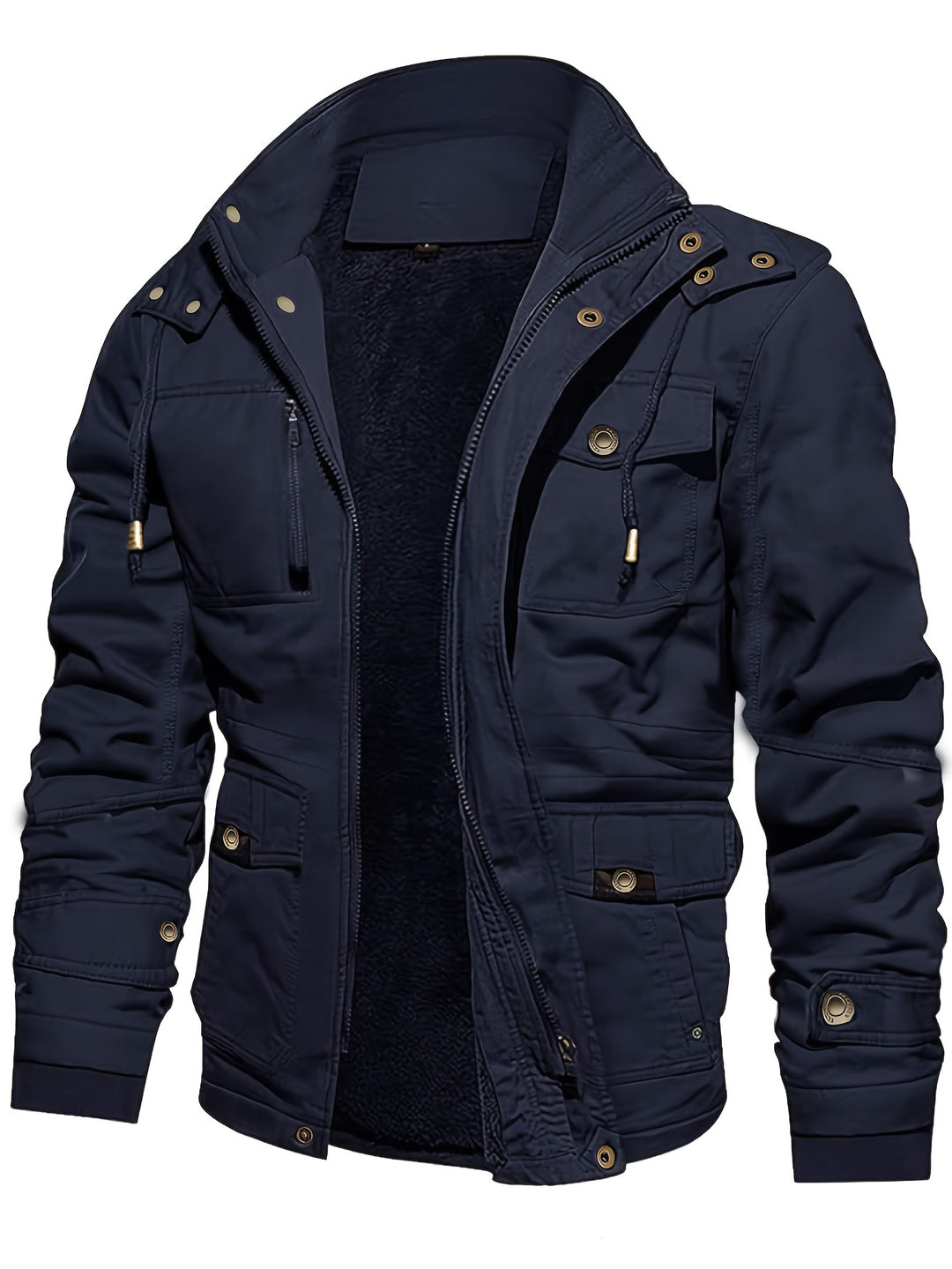 Men's Mid-Length Heavyweight Jacket with Detachable Hood and Pockets