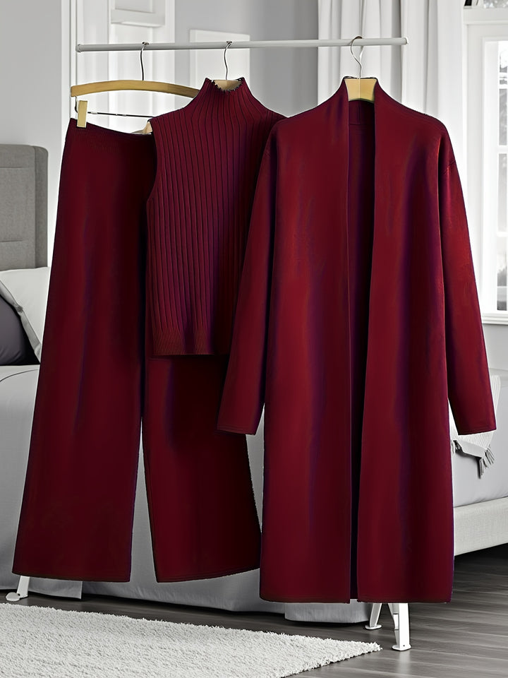 Women’s Loose Fashionable Three-Piece Set with Wide-Leg Pants, Cardigan, Vest