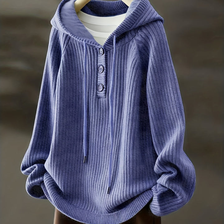 Women's Fleece Hoodie Casual Pullover with Button Front and Drawstring Hood