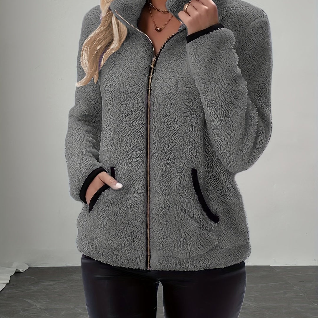 Women's Fashionable Casual Jacket Long Sleeve with Pocket and Zipper
