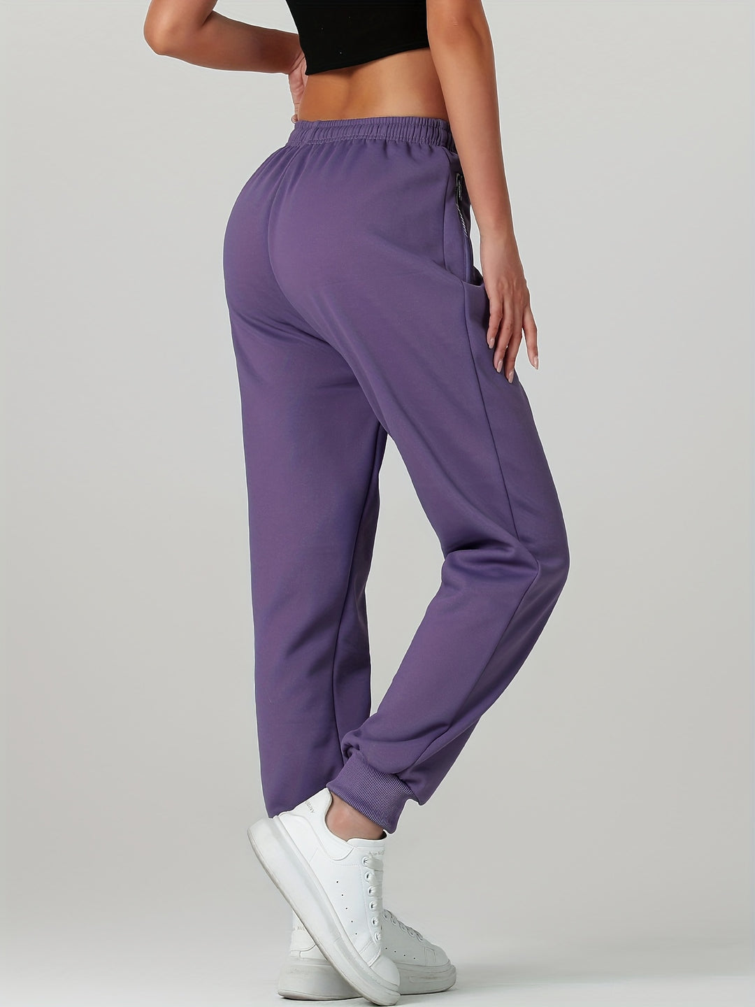 Women's Warm Casual Joggers with Elastic Waistband and Zippered Pockets
