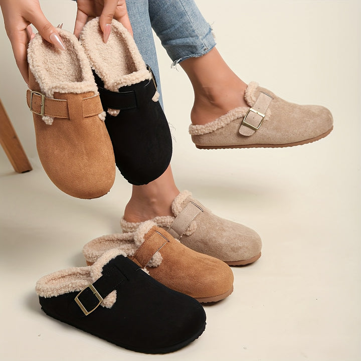 Women's Winter Mule Shoes Round Toe Thick Sole Slip-On Casual Footwear