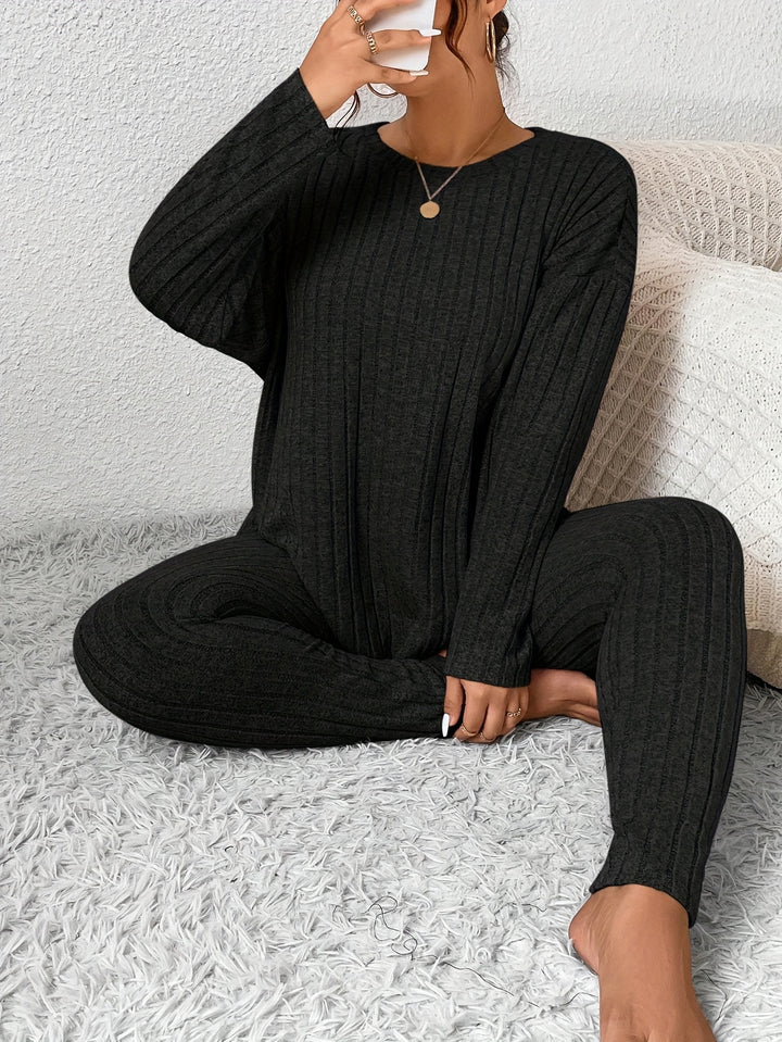Women's Casual Commuting Outfit Long-Length Set Ribbed Texture