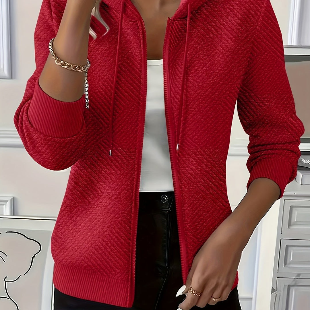 Stylish Elegant Casual Jacket Zippered Drawstring Hooded Cardigan
