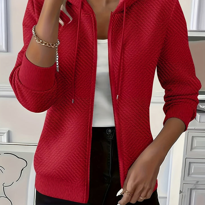 Stylish Elegant Casual Jacket Zippered Drawstring Hooded Cardigan