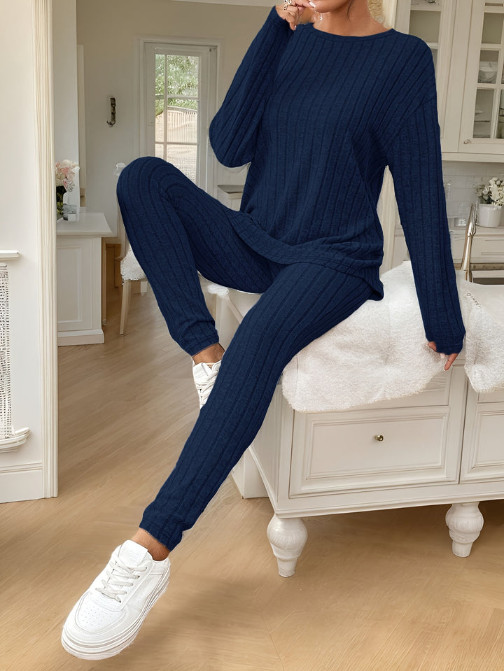 Women's Casual Commuting Outfit Long-Length Set Ribbed Texture