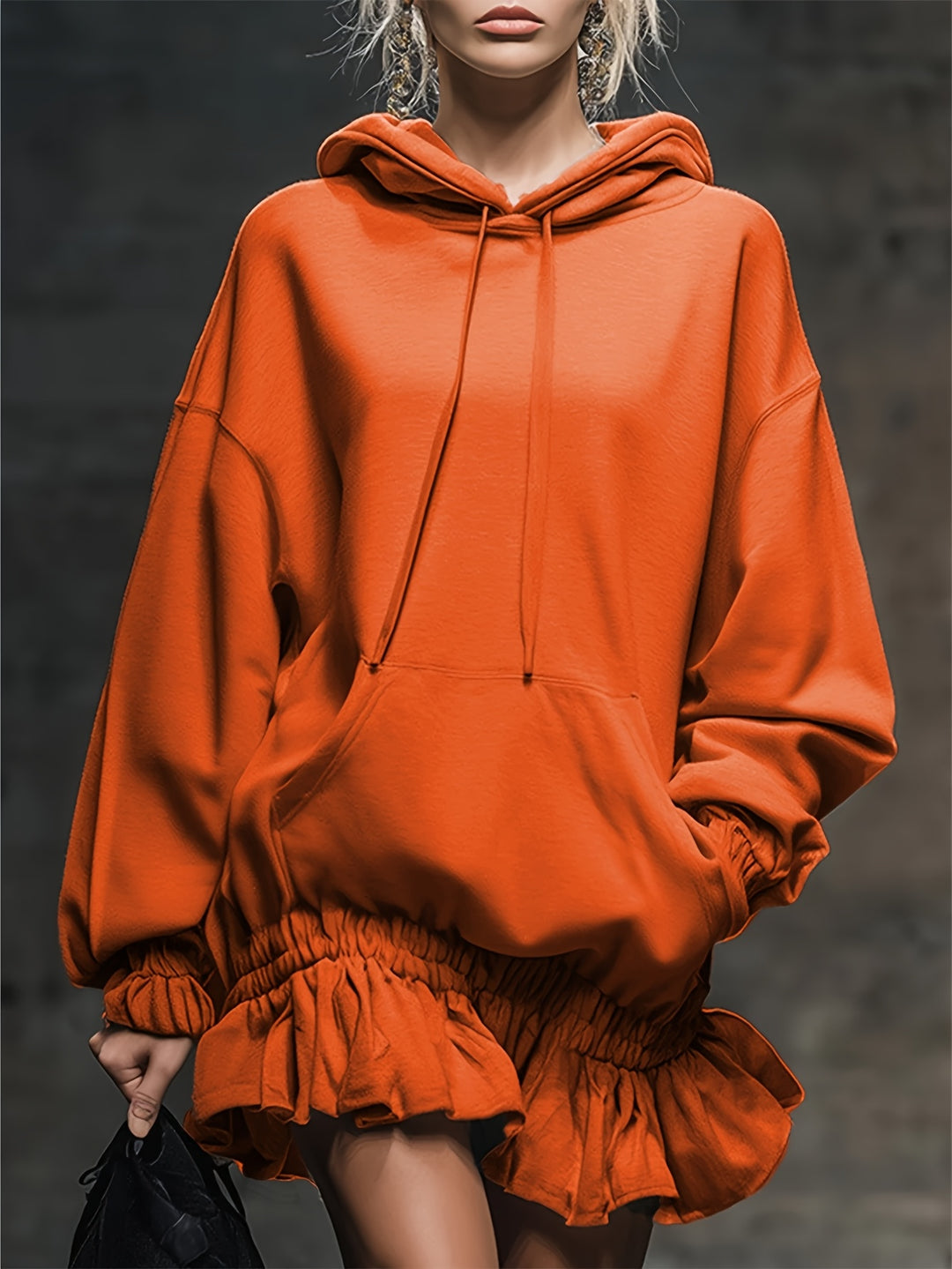 Hooded Ruffled Sweatshirt Dress for Women Casual Trendy Style