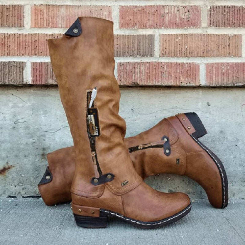 Trendy Women's Knee-High Boots with Block Heel and Round Toe