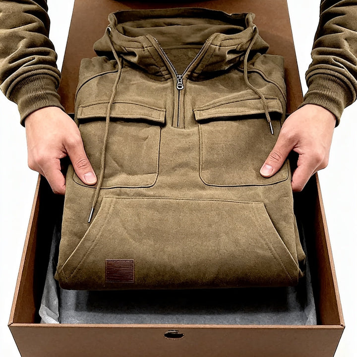 Men's Quarter Zip Hoodie Loose Fit Multi Pocket Sports Tactical