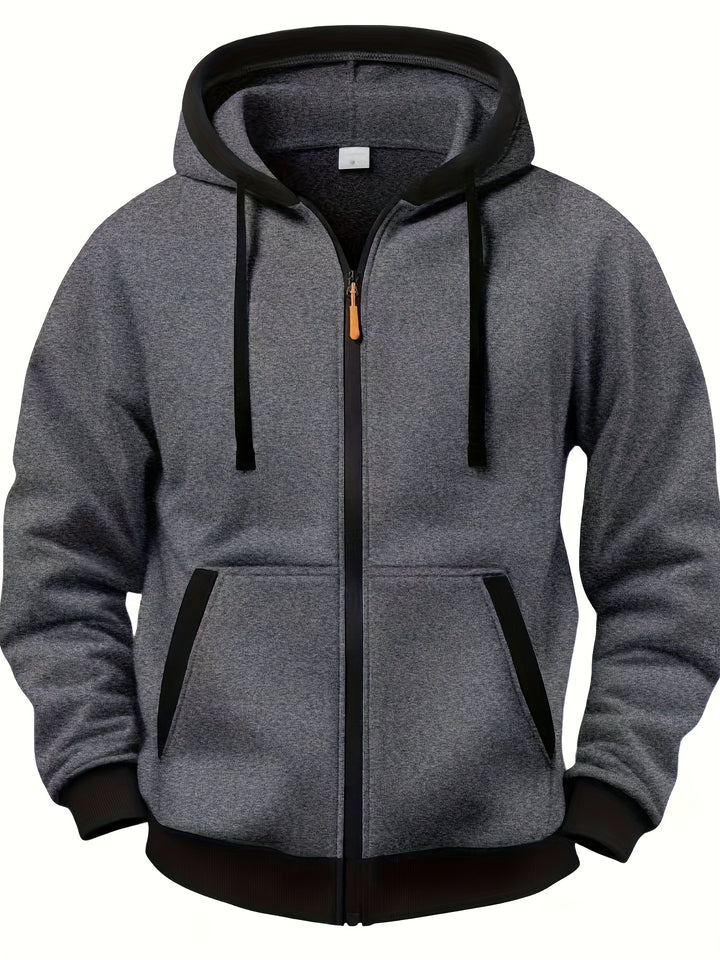 Men's Casual Color Block Hoodie with Zipper Closure Long Sleeve Sweatshirt