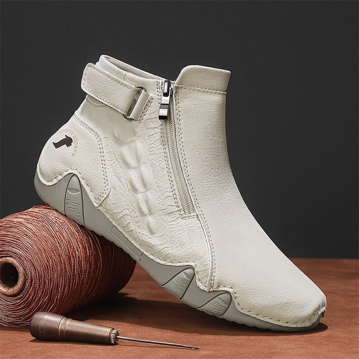 Men's Fashion Zippered Slip-on Mid-top Rubber Sole Outdoor Boots