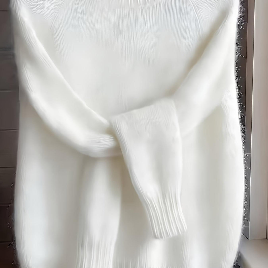 Women's Mohair Blend Sweater with Raglan Sleeve and Drop Shoulder Design
