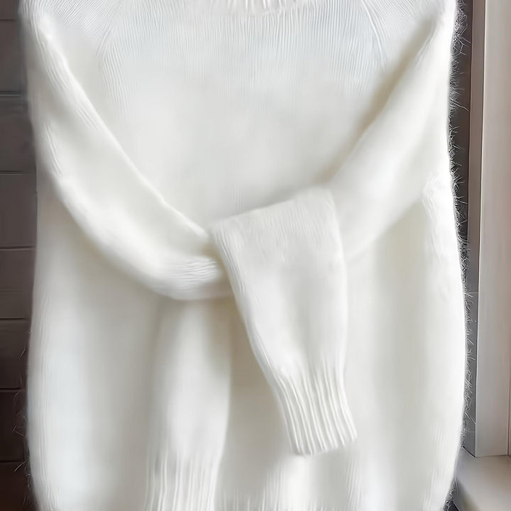 Women's Mohair Blend Sweater with Raglan Sleeve and Drop Shoulder Design