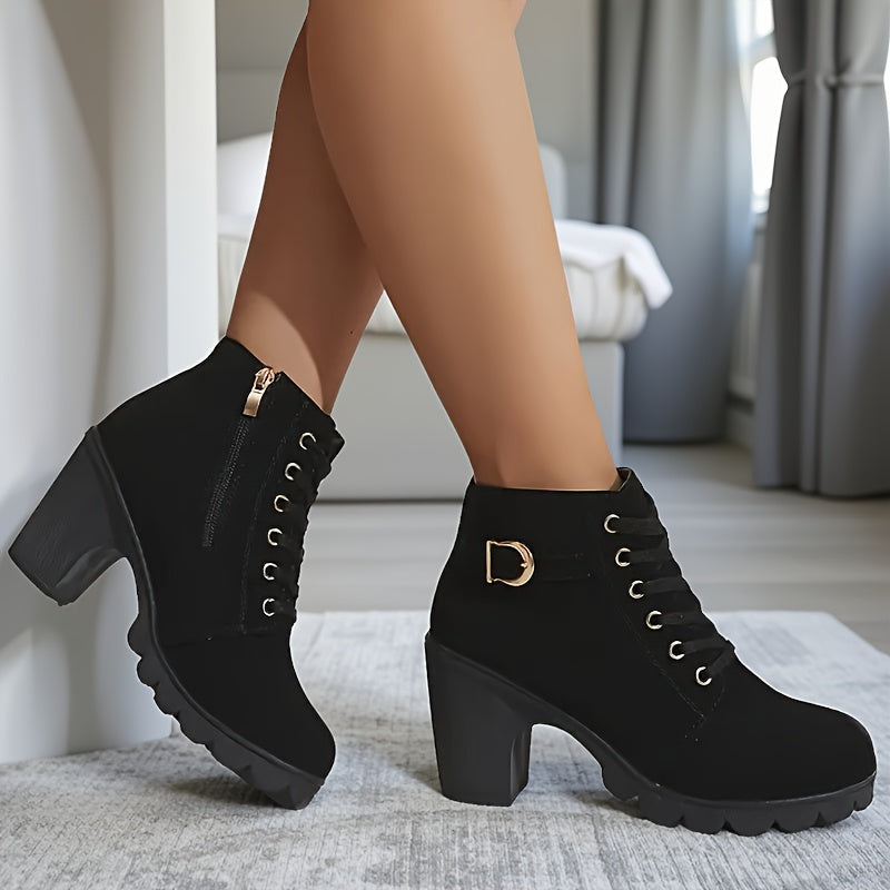 Women's Winter Ankle Boots Thick Sole High Heel Faux Fur Lined