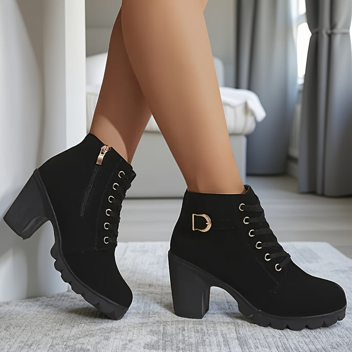 Women's Winter Ankle Boots Thick Sole High Heel Faux Fur Lined