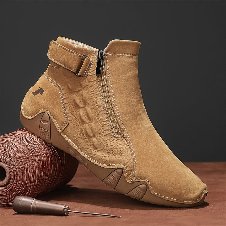 Men's Fashion Zippered Slip-on Mid-top Rubber Sole Outdoor Boots