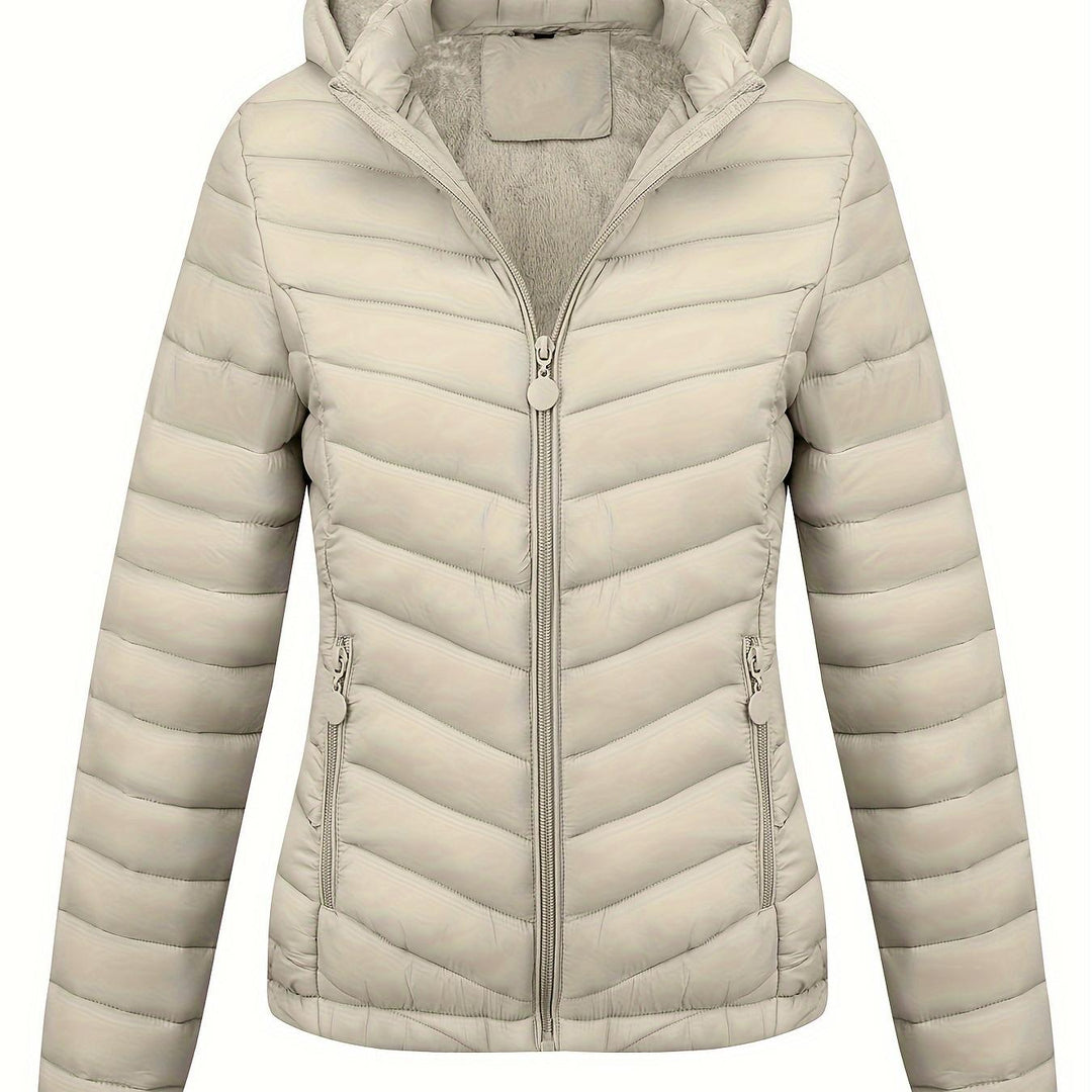 Women's Hooded Padded Coat with Pockets for Autumn Winter Fashion