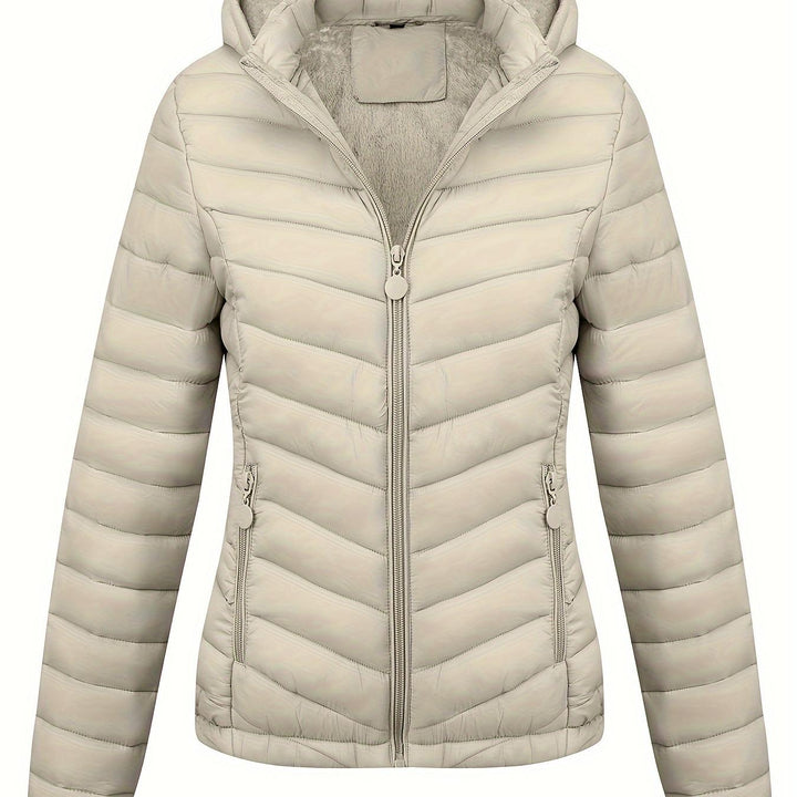 Women's Hooded Padded Coat with Pockets for Autumn Winter Fashion
