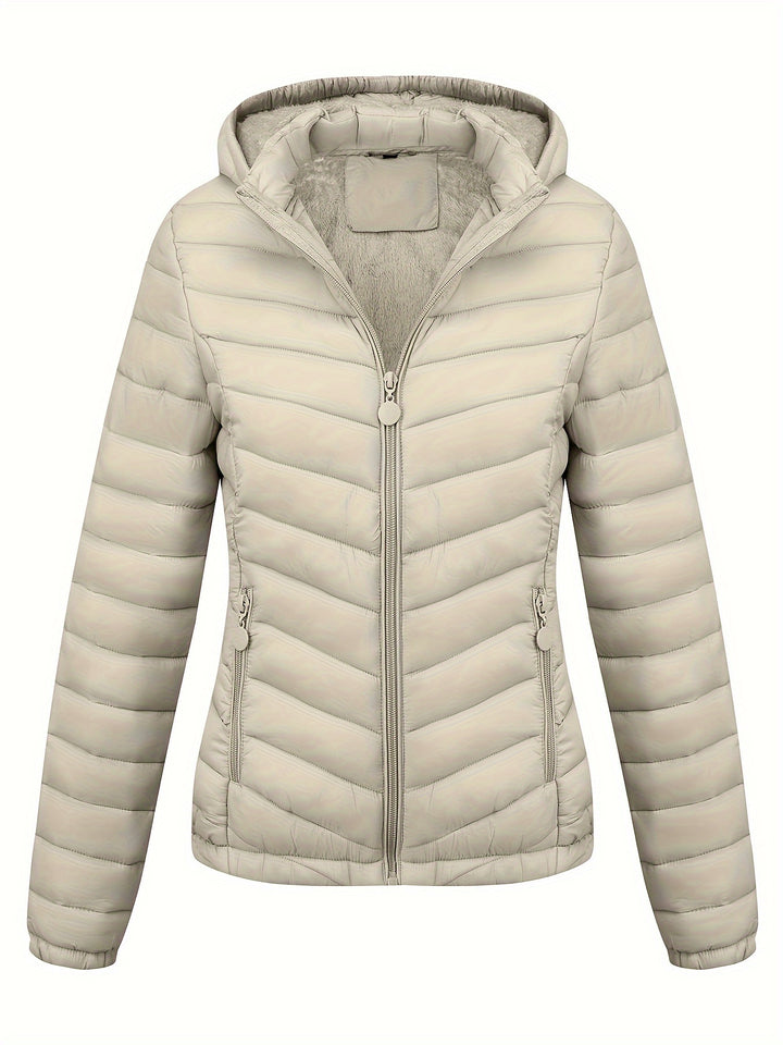 Women's Hooded Padded Coat with Pockets for Autumn Winter Fashion