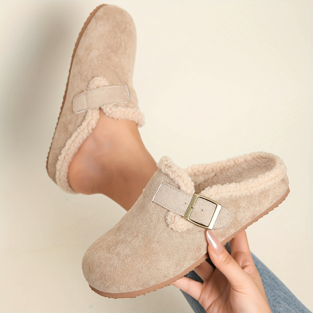 Women's Winter Mule Shoes Round Toe Thick Sole Slip-On Casual Footwear