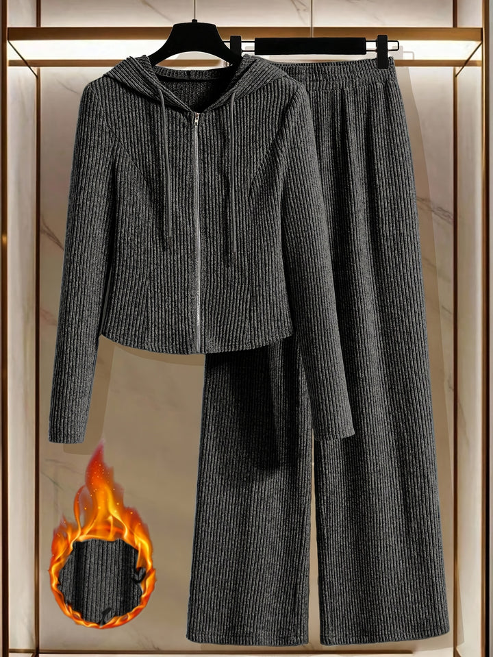 Elegant Women's Hooded Long Sleeve Top and Pants Set