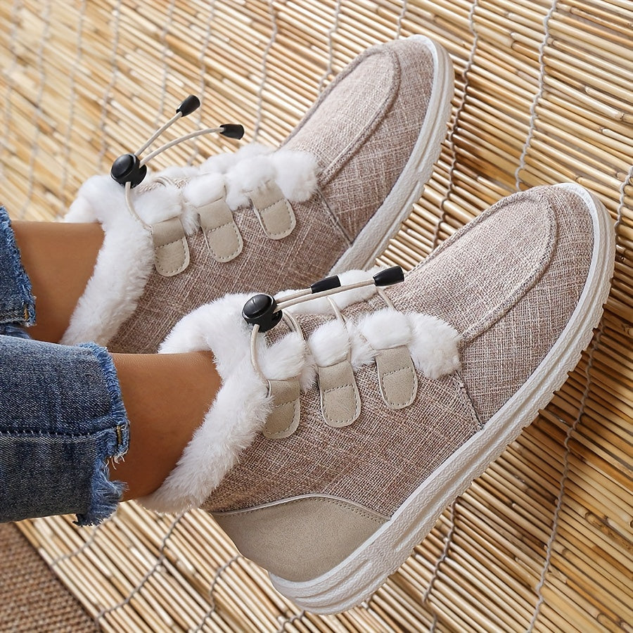 Women's Winter Slip-On Shoes with Faux Fur Collar and Round Toe