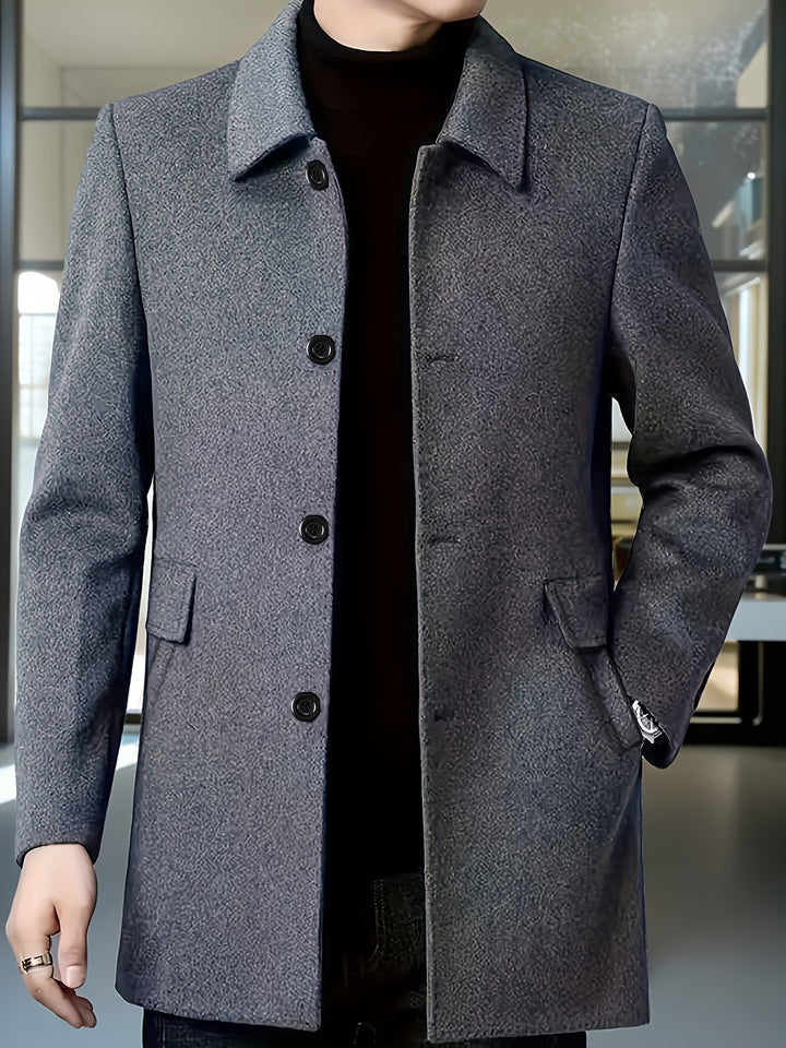 Men's Casual Classic Trench Coat with Double Side Pockets