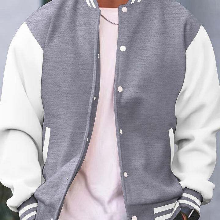 Men's Casual Baseball Jacket Spring Autumn Fashion Button Collar
