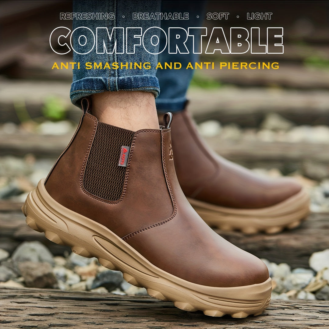 Men's Work Boots Slip-On Construction Sneakers Rubber Sole Round Toe