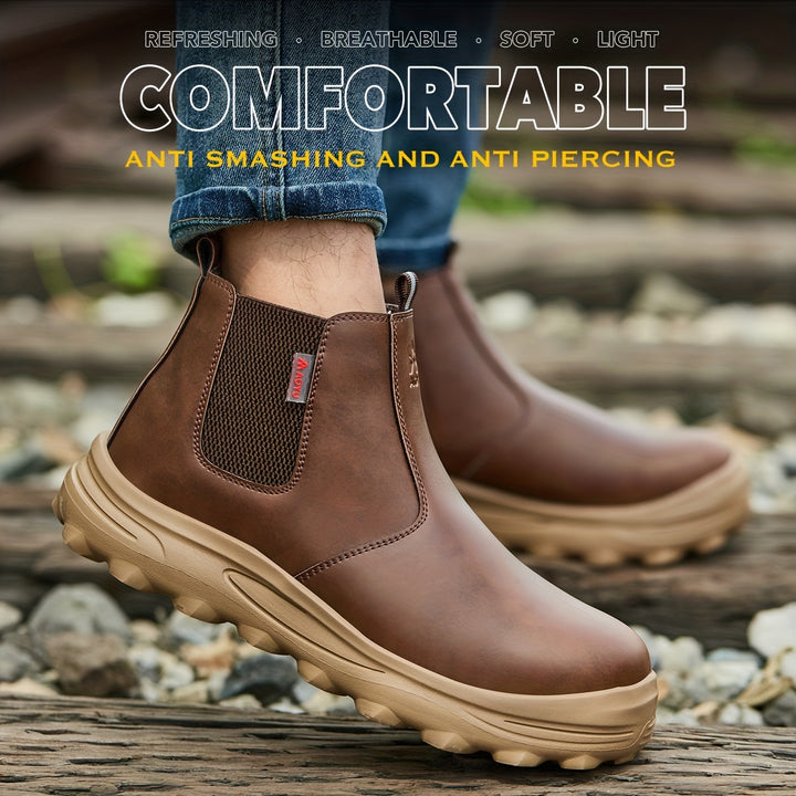 Men's Work Boots Slip-On Construction Sneakers Rubber Sole Round Toe