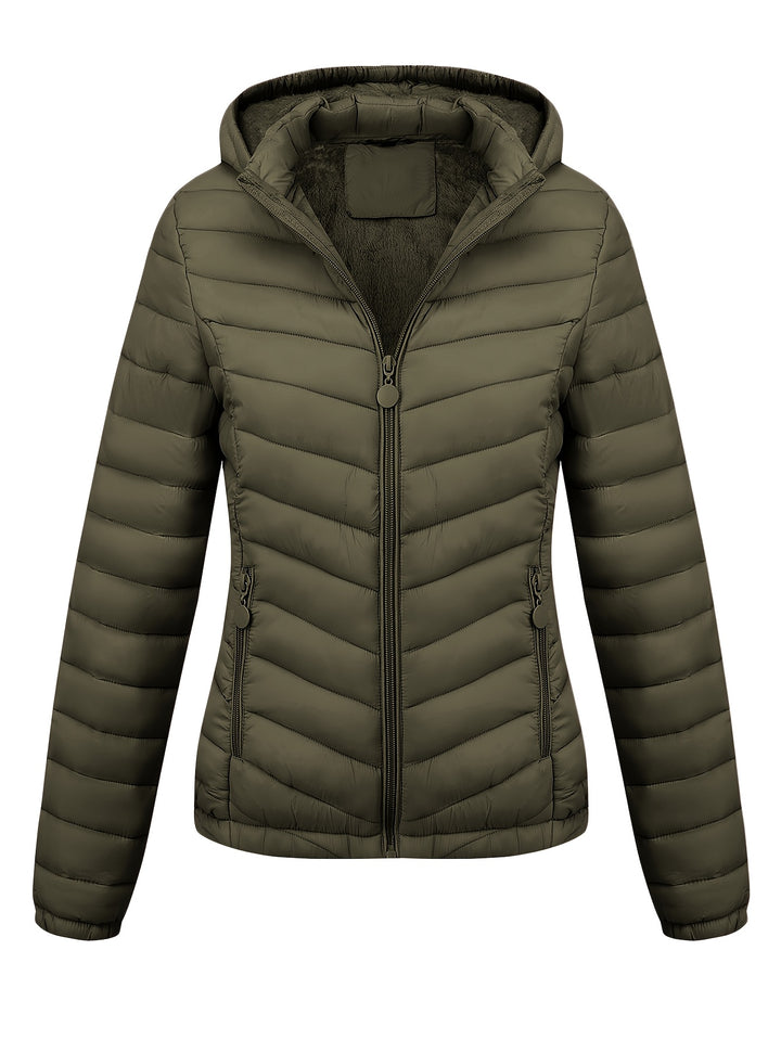 Women's Hooded Padded Coat with Pockets for Autumn Winter Fashion