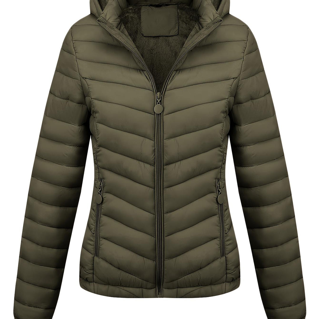 Women's Hooded Padded Coat with Pockets for Autumn Winter Fashion
