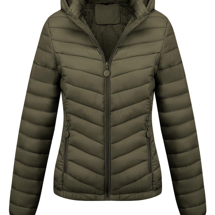 Women's Hooded Padded Coat with Pockets for Autumn Winter Fashion