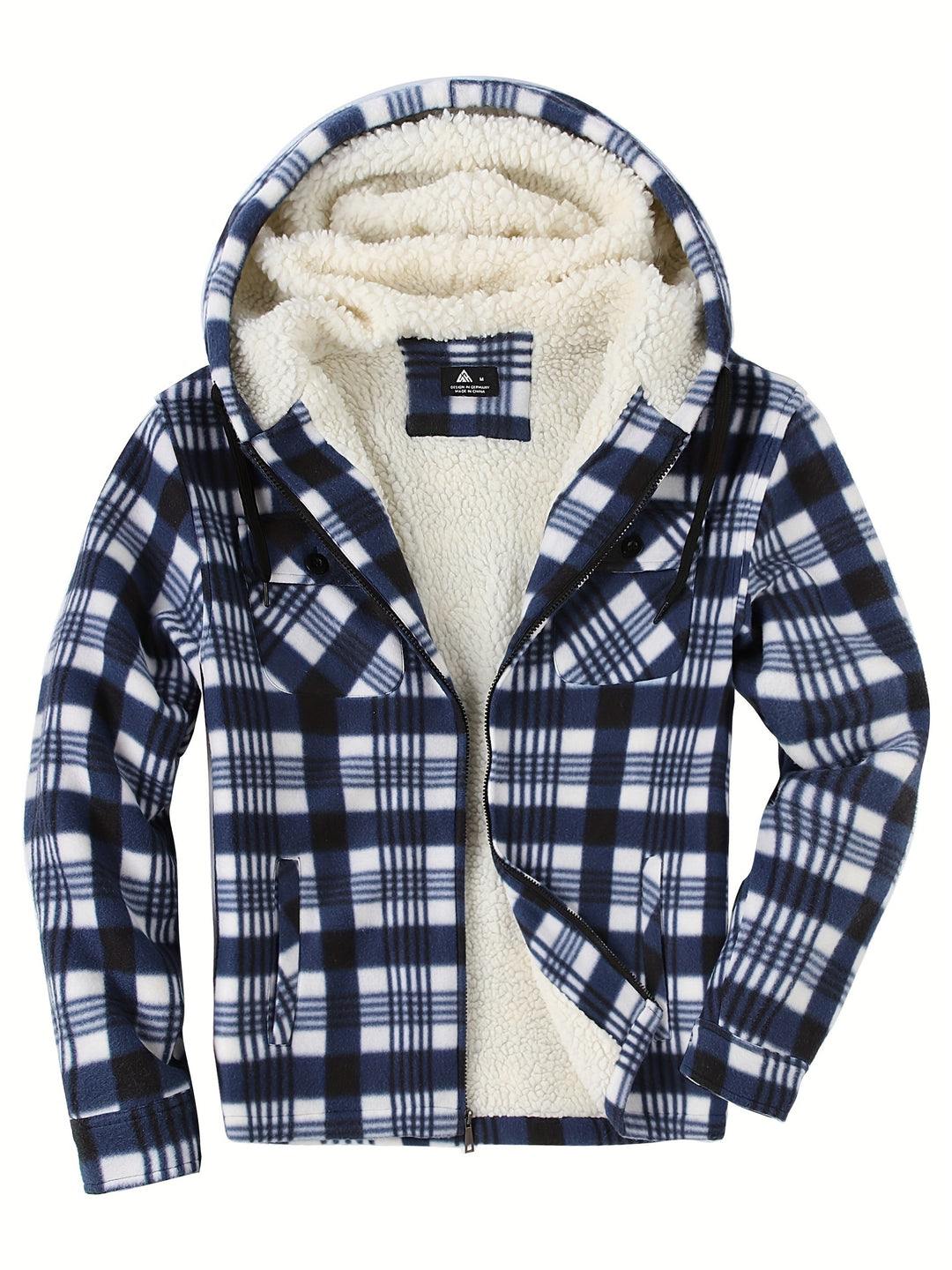 Men's Heavyweight Fleece Full Zip Hooded Plaid Shirt Jacket